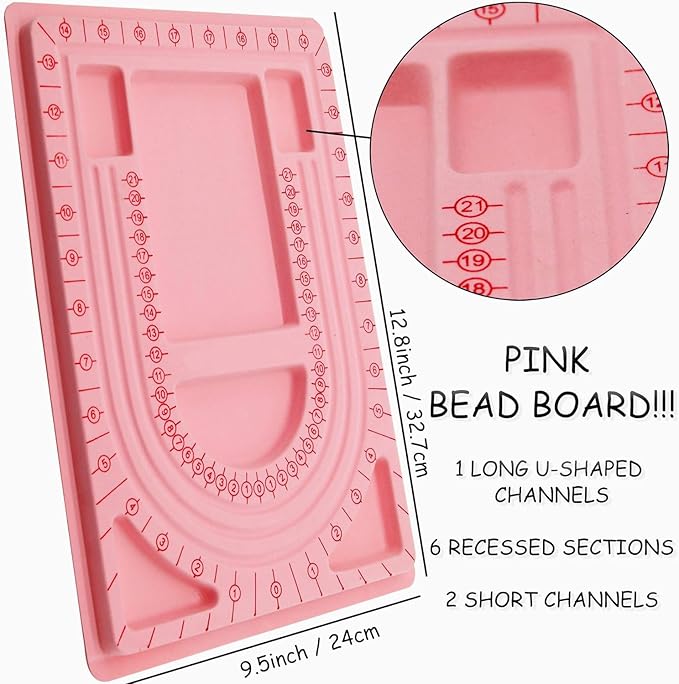 H&W Pink Bead Board with Flock, 9.5 by 12.9-inch, Design Beading Board Tray DIY Craft Tool for Girl and Necklace Beading Jewelry Designer