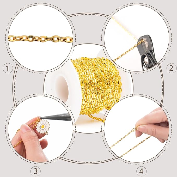 Lemonkey 33 Feet Metal Silver Necklace Chains Cable O-Shaped Links Chains Bulk for Jewelry Making DIY Craft Kit with Lobster Clasps Jump Rings