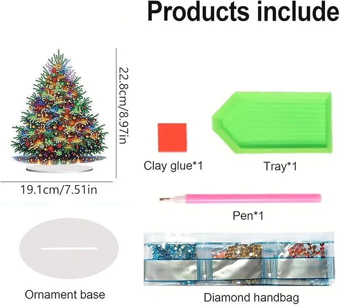 Christmas DIY Diamond Desktop Ornament, Double Sided Special Shaped Diamonds Art Kits, 5D Tabletop Ornaments for Adult Beginner Home Office Decor Crafts Gift (Christmas Tree)