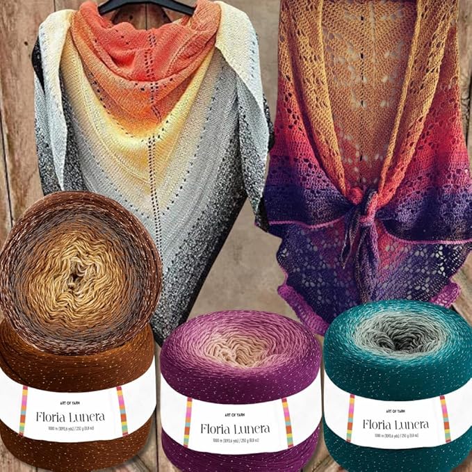 Floria Lunera Cotton Yarn 55% Cotton 45% Acrylic 250g 1093 Yards Multicolor Rainbow Crochet Yarn Handknit Cake Soft Variegated Yarn for Spring Summer Projects Blankets Scarves-93260