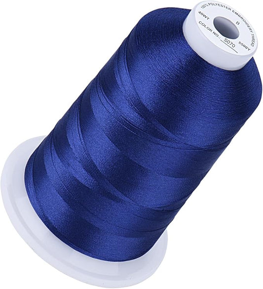 Simthread 5500Yds Embroidery Thread, 5000M High-Yardage 40WT 100% Polyester Thread – 170+ Vivid Colors, High-Speed Rated – Compatible with Brother, Singer, Janome & More - Indigo Blue S070