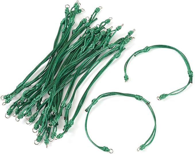 KISSITTY 20pcs Adjustable Bracelet Cords for Connector Charms Waxed Polyester Thread Cord Green Color Half Finished Bracelet for Friendship Bracelets Jewelry Making