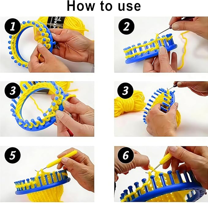 Round Plastic Knit Quick Knitting Set,DIY Crochet Handmade Craft kit, with Crochet Hook and Needle, Suitable for Beginners and Knitting Lovers (Blue)