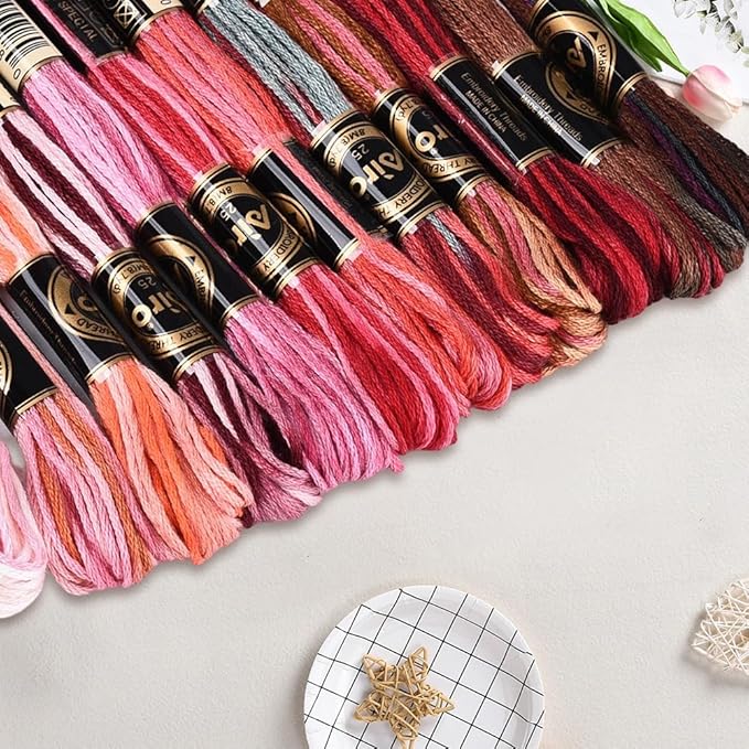 12 Skeins 105 Yards Embroidery Thread Variegated Cross Stitch Floss Bulk 6 Ply Polyester Yarn Colorful Red Friendship Bracelet String for Sewing Making Needlecraft Knitting Clothes Stitching