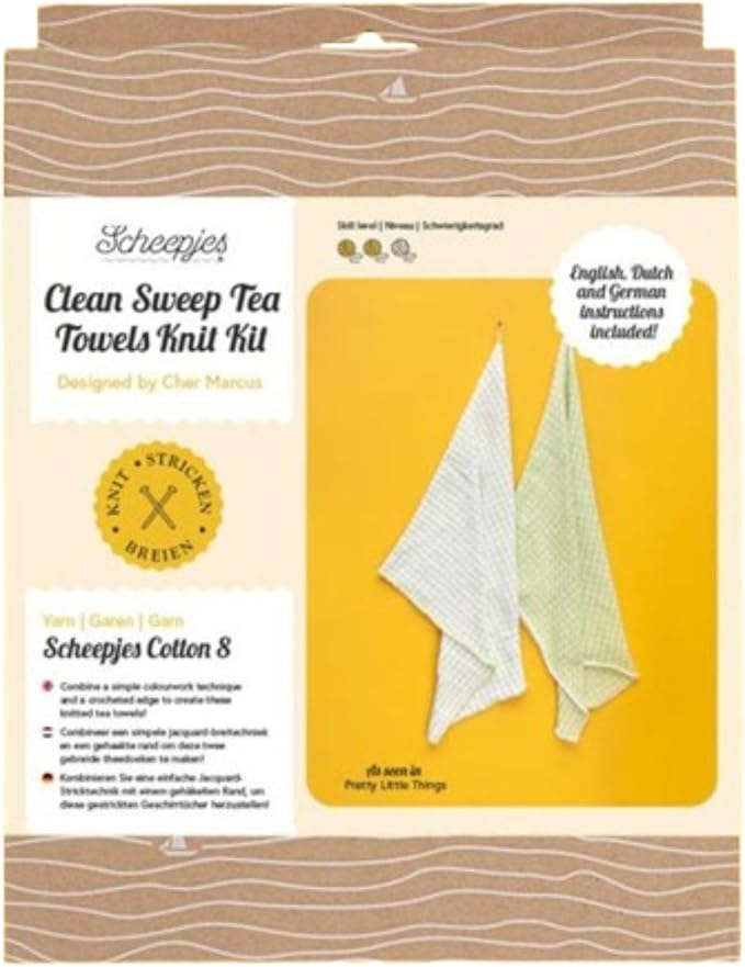 Scheepjes Clean Sweep Tea Towels Knit Kit - 1pc Versatile Crafting Supplies
