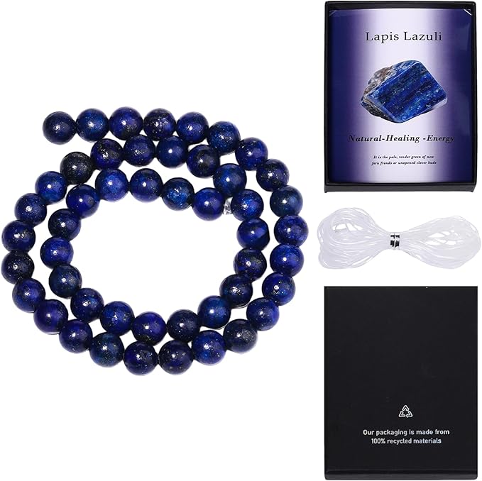Song Xi 60pcs 6mm Natural Lapis Lazuli Stone Beads for Jewelry Making, Gemstones Beads Bracelet for Necklace Earring Keychain, with Jewelry Box and Elastic for Christmas Wedding Birthday Gift