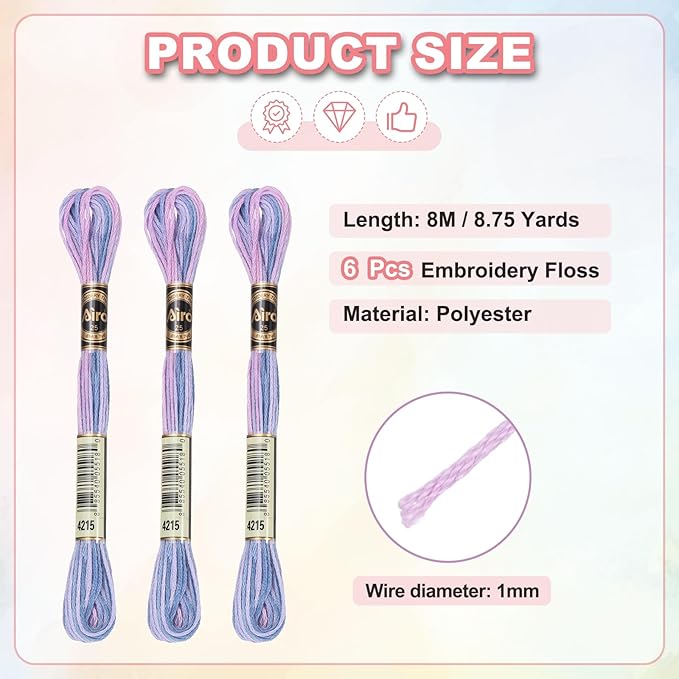 PATIKIL 6 Skeins Embroidery Floss, Polyester Embroidery Threads Bracelets String for Cross-Stitch Hand Embroidery, Pink Purple