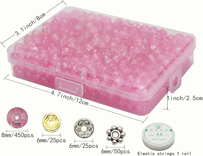 ZHFMLY8mm Pink Crackle Glass Beads for Jewelry Making 450pcs Panited Handcrafted Round Beads for Bracelet Lampwork Smooth Loose Beads Spacer Necklace Earring & DIY Crafts Beads Supplies
