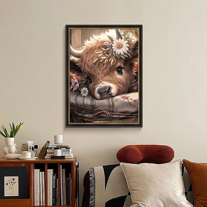 Cow Diamond Art Kits for Adults, Highland Cow Diamond Painting Kits for Adults Beginners, DIY 5D Diamond Painting with Round Gem Art Kits for Gift Home Wall Decor 12x16 Inch