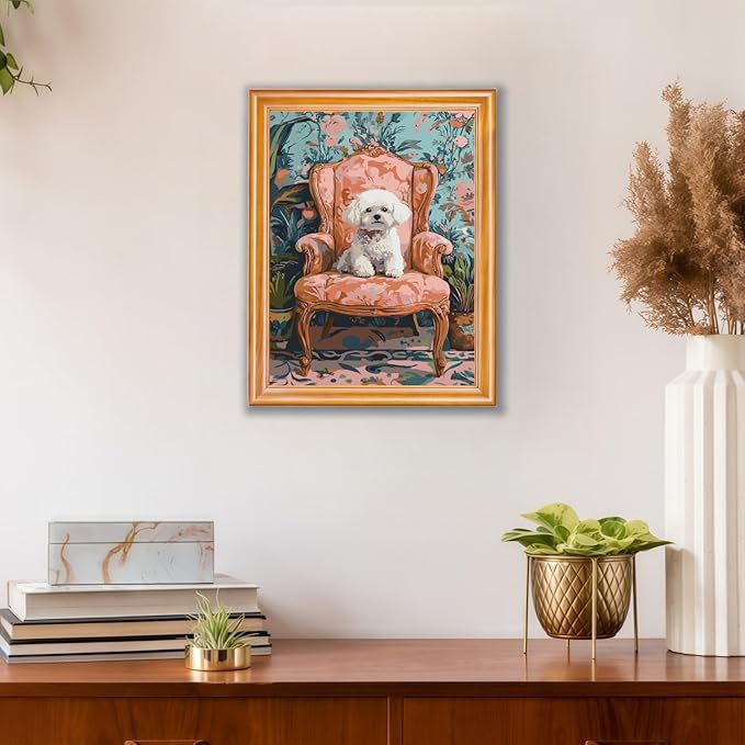 Mosaflare Paint by Numbers for Adults Beginner, Dog on Sofa Adult Paint by Number Kits on Canvas, DIY Acrylic Oil Easy Painting by Numbers for Home Wall Decor 12X16 inch (Without Frame)