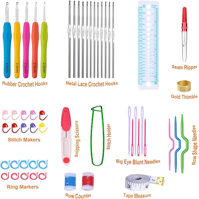 Mdoker 95pcs Knitting Needles Kit&Crochet Hooks Set 36 Straight Bamboo Knitting Needle 12 Small Size Lace Crochet Hook 5 Ergonomic Crochet Needles Knitting Set with Knitting Supplies&Accessories