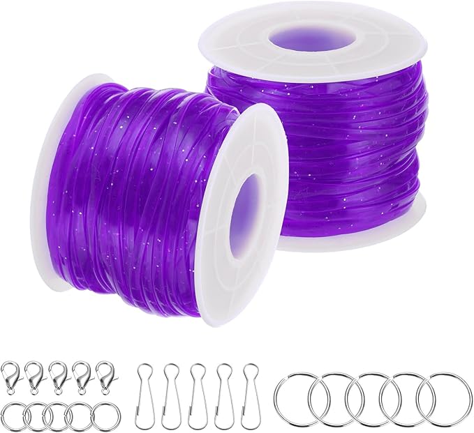 PATIKIL Lanyard String Kit, 2 Rolls Glitters Plastic Lacing Cord Gimp String Lanyard Weaving Kit with Lanyards Accessories for Jewelry Making DIY Crafts, Bracelets, Keychains, Purple