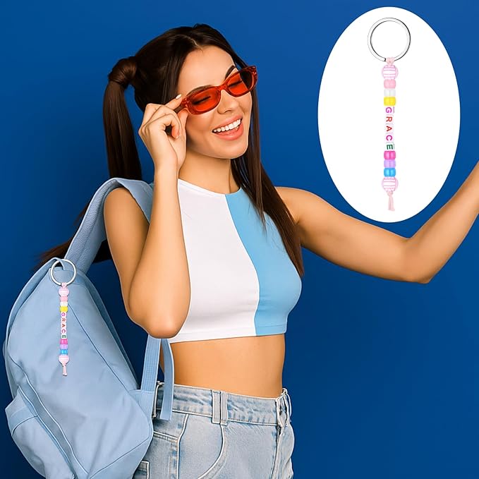 Landical 564 Pcs DIY Bead Keychain Kit Key Chain Making Craft Adjustable Letter Beads String Mama Sport Gift Alphabet Jewelry Backpack Accessories Holiday Party Favor (Volleyball,Vivid Color)