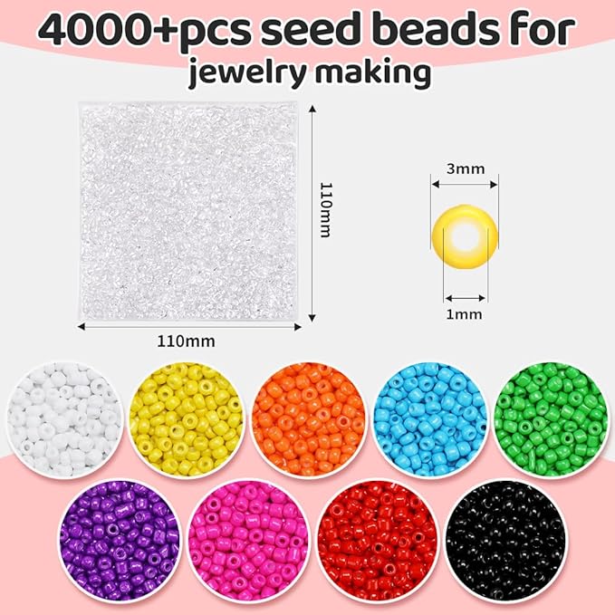 IOOLEEM Clear Seed Beads, 4000+ pcs 3mm Glass Beads for Jewelry Making & Bracelets Making