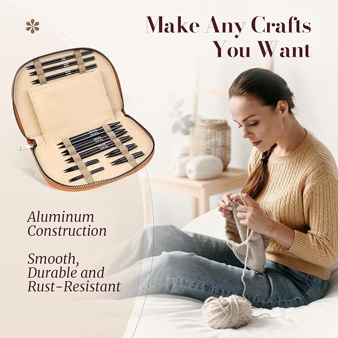 Yarniss 15 Pairs Circular Knitting Needle Combo, 4.5-Inch Round Knitting Needle 3.0~8.0mm, 2.16-Inch Shorties Needles US Size 2.5-10, Interchangeable Aluminum Cable Needles with Case