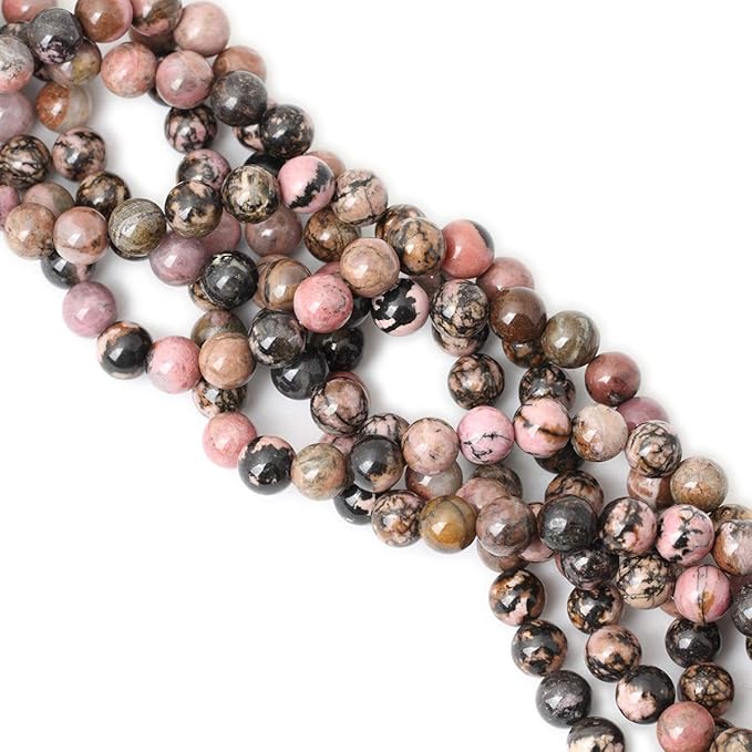 cheavian 35pcs 10mm natural black line rhodochrosite gemstone smooth round loose beads for jewelry making 1 strand 15"