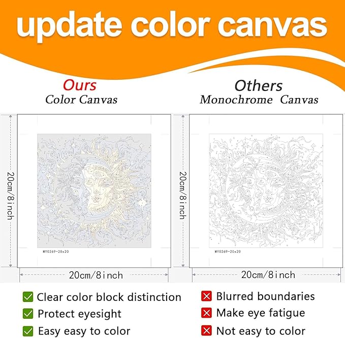 Framed Paint by Numbers Kit for Adults Beginners & Kids Ages 8-12, Sun and Moon Acrylic Easy Paint by Number with Frame, Watercolor Painting by Number Kits on Canvas Framed (8 * 8 Inch, without Easel)