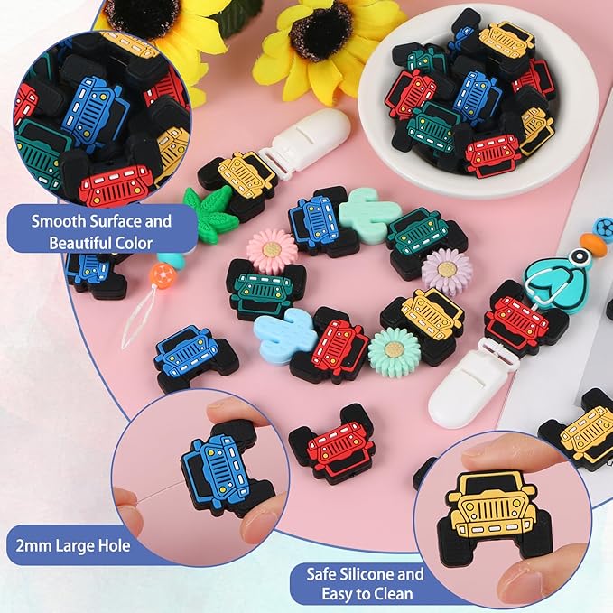 EVERMARKET 16pcs Truck Silicone Focal Beads Bulk - Car Silicone Beads for Pens, DIY Crafts Necklace, Bracelet, Lanyard