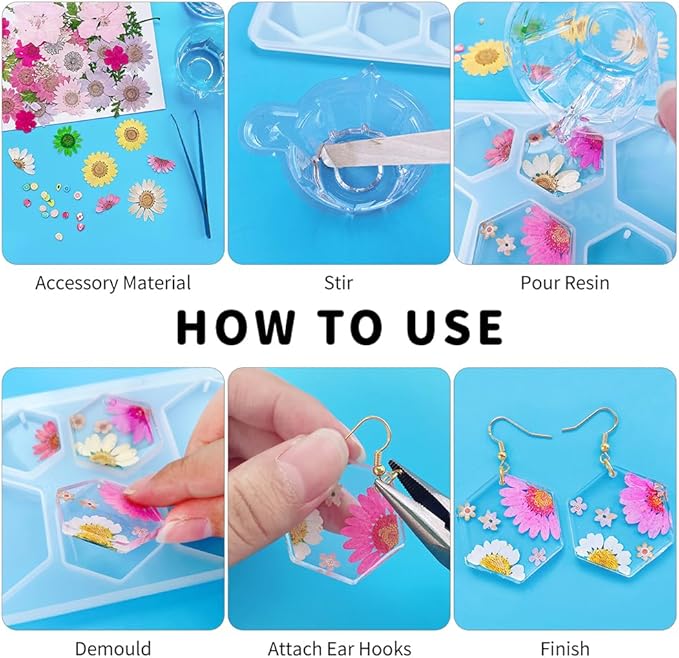 54 Pcs Epoxy Resin Jewelry Molds for Beginners, Moldes De Silicona para Resina for Earrings Pendants Necklaces Keychains Making, Variety Silicone Casting Mould with Hole for Boho Art Crafts
