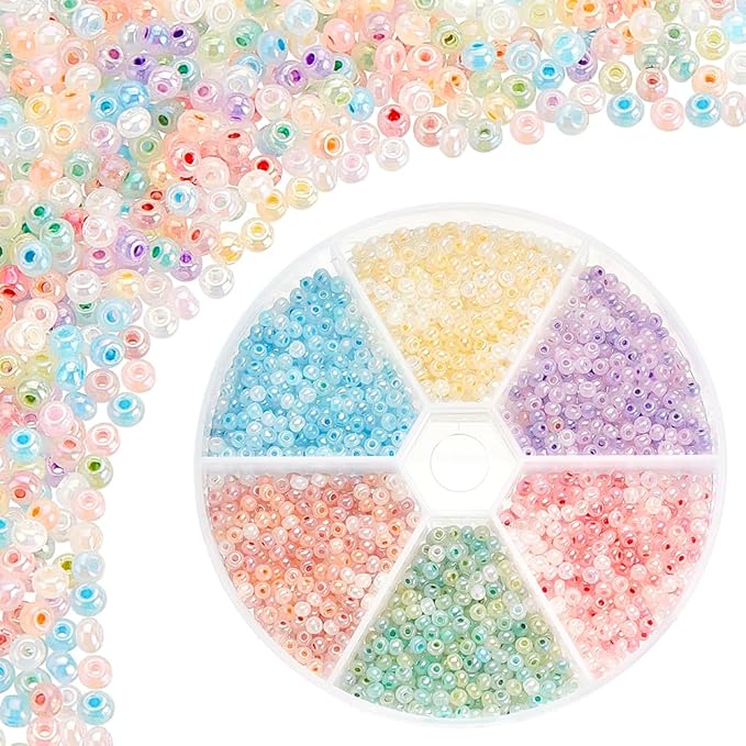 PH PandaHall 1800pcs 6 Colors Cloudy Fantasy Seed Beads 3mm Creamy Glass Beads Round Waist Beads Little Pastel Beads Small Craft Spacer Beads for Bracelet Necklace Earring Summer Seaside