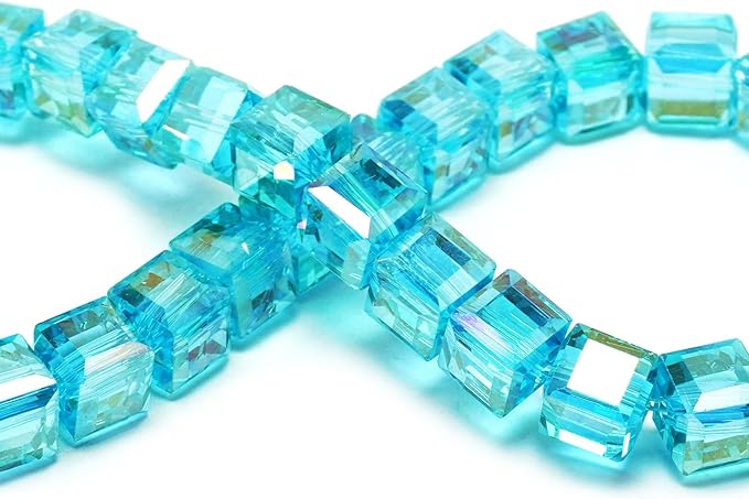 6mm Sparkle Cube Crystal Beads for Jewelry Making - Faceted Spacer Beads for Bracelets(94-100pcs, Sea Blue AB)
