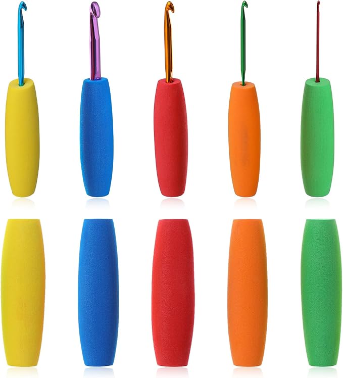 10 Pcs Ergonomic Crochet Hook Grip, Soft Removable Handle Cushions for Crochet Hooks 2mm-10mm, Soft EVA Comfort for Arthritic Hands, Lightweight & Easy to Use
