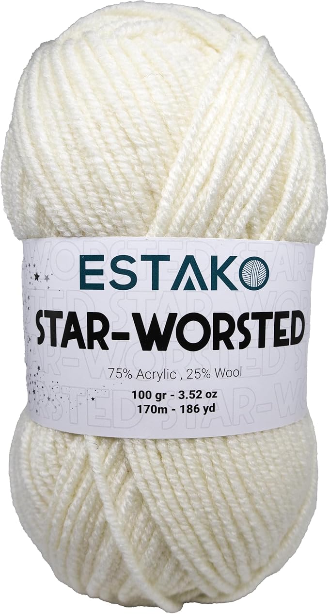 Estako Star-Worsted Yarn - 75% Acrylic 25% Wool - Soft Medium Weight #4-100g (3.52oz) - 170m (186yds) - Crochet & Knitting Yarn (40169 - Off White)