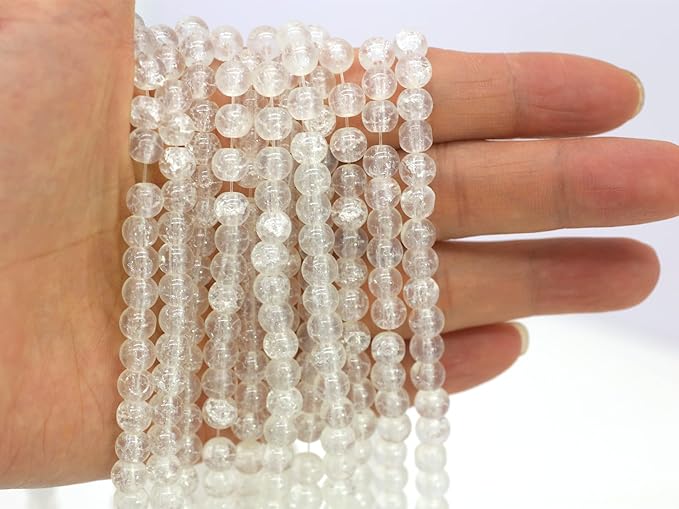 1050pcs White Crackle Glass Beads Handcrafted Round Lampwork Smooth Loose Beads for Bracelet & DIY Jewelry Making 6mm