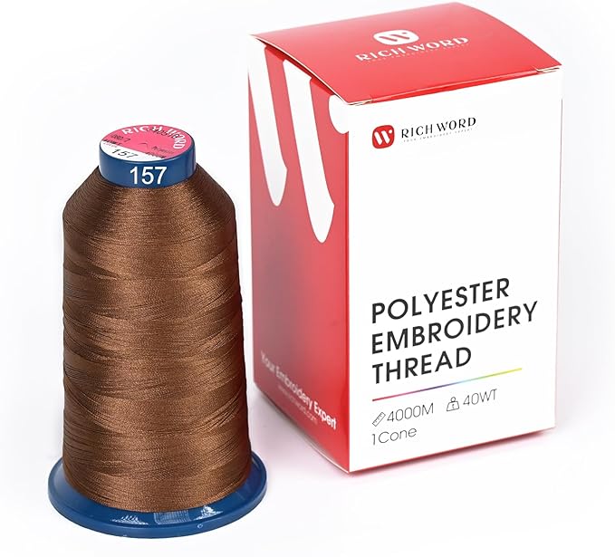 Poolin Embroidery Machine Thread Richword Selected Brown 4000M 40WT Polyester Embroidery Thread – Smooth, Strong Single Spool for Home & Commercial Machines 0157