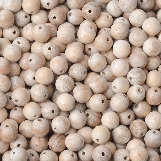8mm Massive Beads Natural Wooden Round Loose Beads Jewelry Making with Thread 200 PCS(Camphor Wood, 8mm)