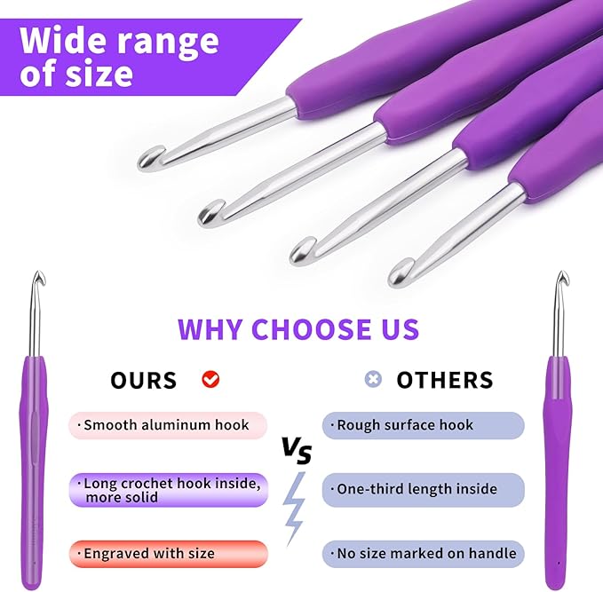 4PCS 5.0mm SizeH Crochet Hooks, Ergonomic Handle Crochet Hooks for Arthritic Hands, Smooth and Extra Long Crochet Needles for Beginners, Knitting Needles for Beginner Handmade DIY Multicolor