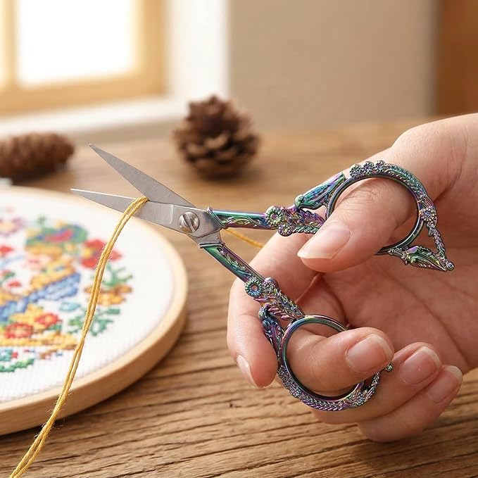 Crochet Scissors with Cover – Rainbow Vintage Small Embroidery Scissors, Sharp Craft Scissors for Yarn Thread Sewing Needlework, Cute Bird Design Gift for Crocheter Quilter, 4.6 Inch