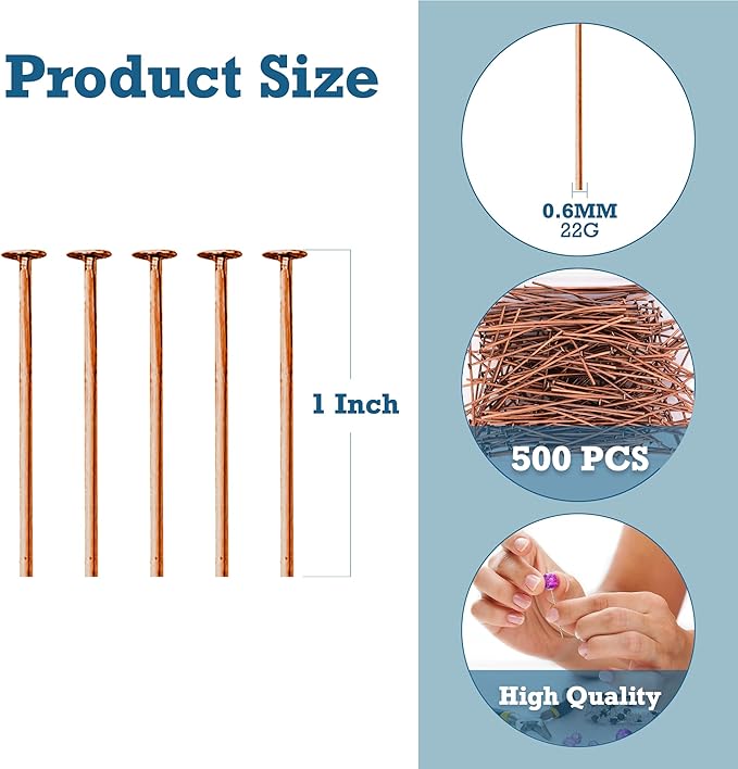 Mandala Crafts 1 Inch Antique Copper Flat Head Pins for Jewelry Making Earring Making Supplies – 500 PCs Jewelry Findings for Making Earring DIY Bracelets Rosary Charms