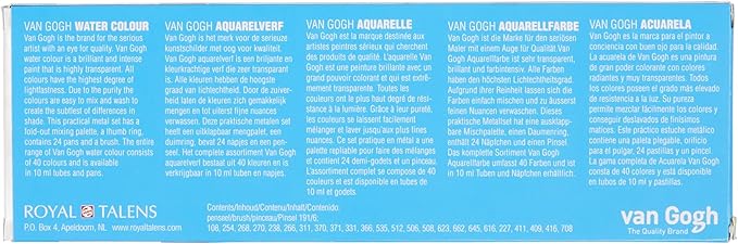 Van Gogh Watercolor Paint Set, Metal Tin, 24-Half Pan