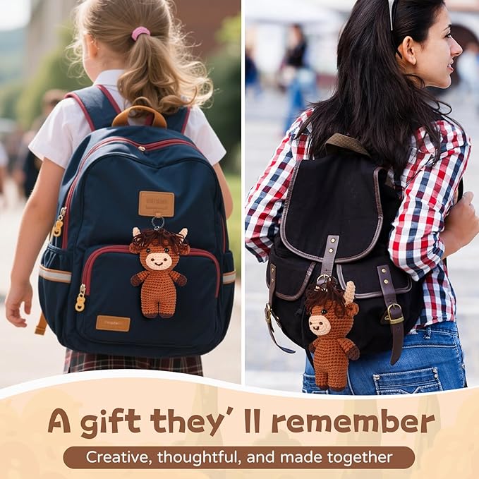 Crochet Kit for Beginners – Easy-to-See Stitches Yarn, Pre-Started Piece, and Step-by-Step Video Tutorials | Starter Crochet Set with Cute Animal Pattern – Original Handmade Highland Cow Pattern