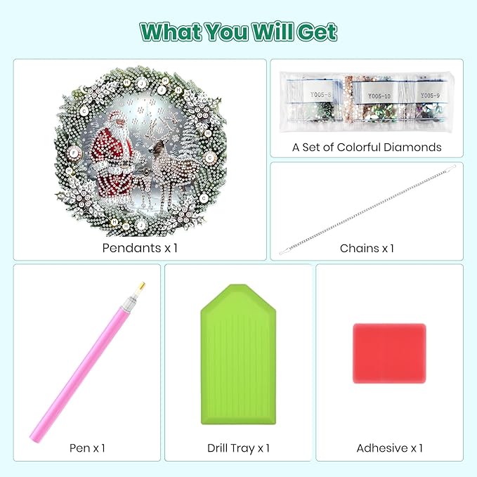 MOGTAA Christmas Diamond Art Hanging Kits for Adults Kids, Christmas Deer Diamond Art Suncatchers, 5D Special Shape Santa Claus Diamond Painting Window Pendant Kit for Home Garden Wall Decor