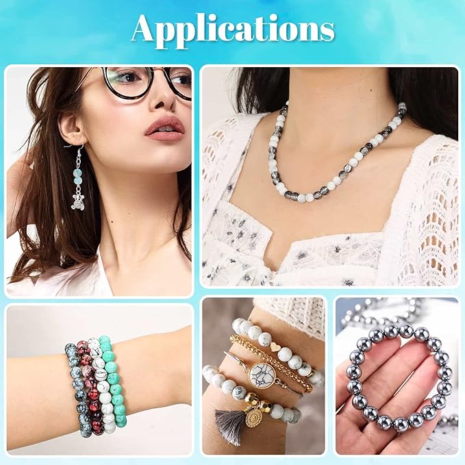 840pcs 8mm Glass Beads - 24 Colors, Round Marble Loose Beads for Men Women Bracelet Earring Necklace Jewelry Making Supplies
