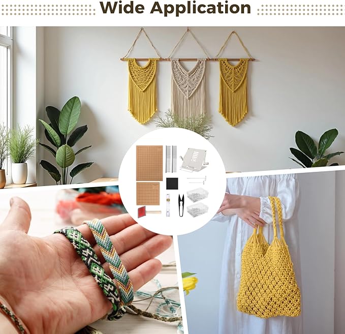 107 PCS Macrame Board Set, with 12x16/8x8 Inch Macrame Board Adjustable Holder with T Pins Double Sided Grids Bracelet Making Board with Brush Scissor Ruler Tools for Braiding Cording Creating (B)