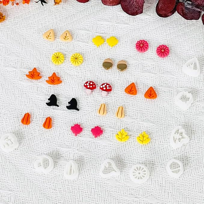 Xaekicr 10PCS Autumn Theme Polymer Clay Cutters Set – Fall Leaves, Pumpkin, Mushroom, Ginkgo – Clay Tools for Earrings, Jewelry, Crafts