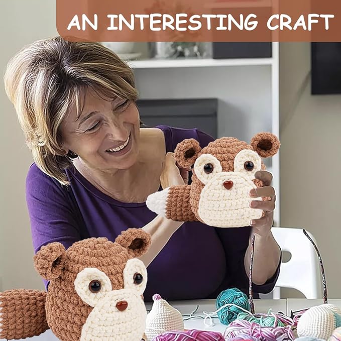 Vanttokeey Crochet Kit for Beginners, Animal Amigurumi Crochet Kits Included, Step-by-Step Video Tutorials, Beginner Crochet Kit for Adults and Kids, Crocheting Starter Set (Squirrel)