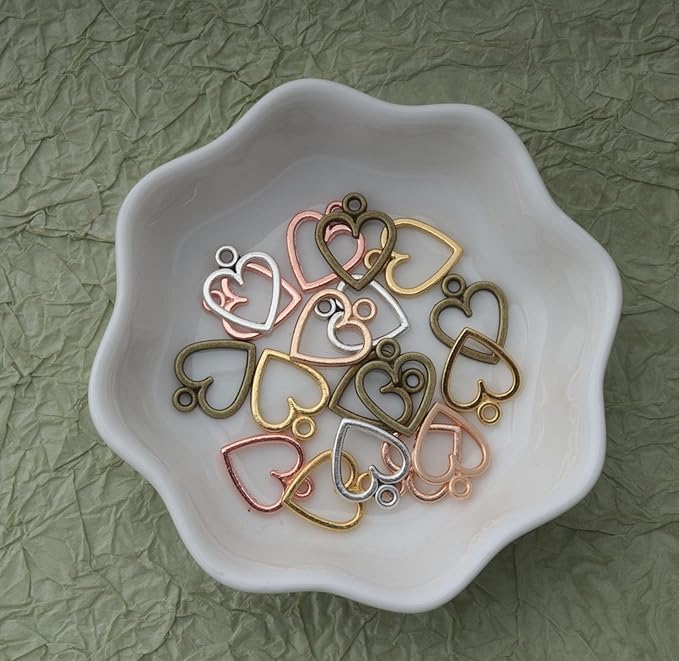 Ruwado 50 pcs Hollow Heart Jewelry Making Kits for Jewelry Making Small 1.5 x 1.2 cm Cute Accessories for DIY Crafting Project Christmas Tree Décor Necklace Bracelet Keychain Earring (Colorful)