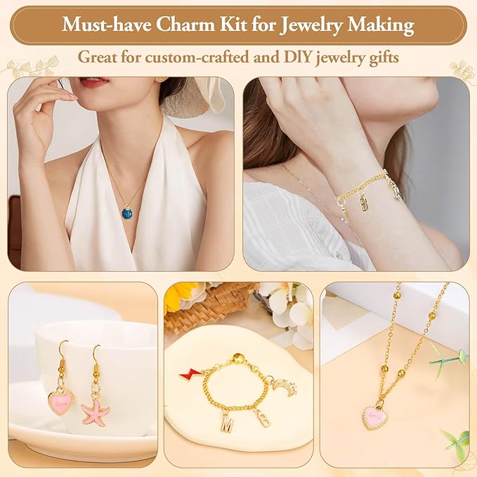 Modacraft 402 Pcs Charms for Jewelry Making with Jump Rings, 3 Types Bulk Assorted Enamel KC Letter Charm for DIY Necklace Bracelet Earring Keychain Craft Supplies