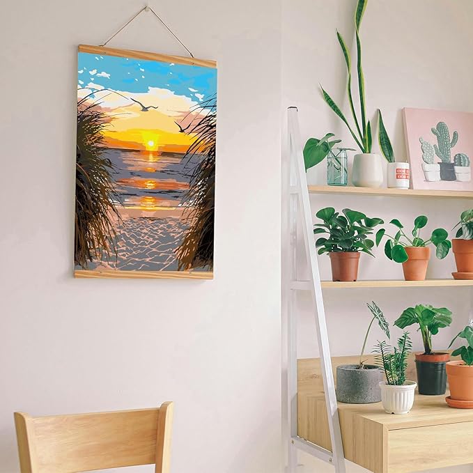 NPCSWXQ Paint By Numbers Kit for Adults Beginners, Beach Sunset Oil Acrylic Painting Crafts Number Artist Paint Kit for Home Wall Bedroom Study or Office Decor Gift 16x20Inch