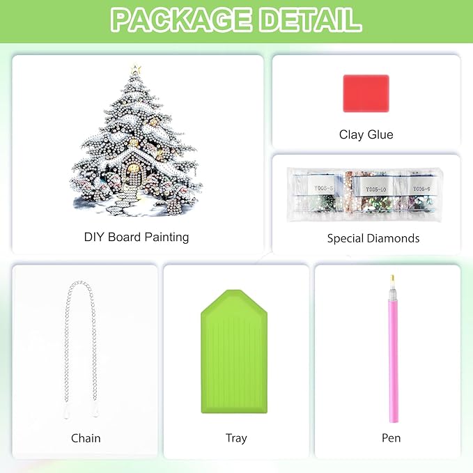 QENSPE Christmas Tree House Hanging Diamond Art with Chain,5D Special Shape Diamond Paingting Ornaments Kits,Festive Cottage Easy DIY Crystal Pendant Gem Art for Home Garden Wall Decor 8X8 inch