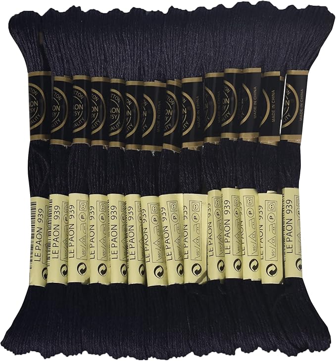 LE PAON Embroidery Floss, 14-Pack Six Strands 100% Long Staple Cotton Embroidery Thread, 8.7-Yard，Color Number：939, Very Dark Navy Blue