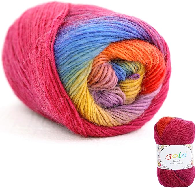 golo Wool Yarn for Hand Knitting 200yd Cachemire Multicolor Rainbow Yarn