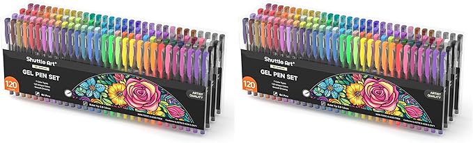 Shuttle Art 120 Unique Colors (No Duplicates) Gel Pens Gel Pen Set for Adult Coloring Books Art Markers (Pack of 2)