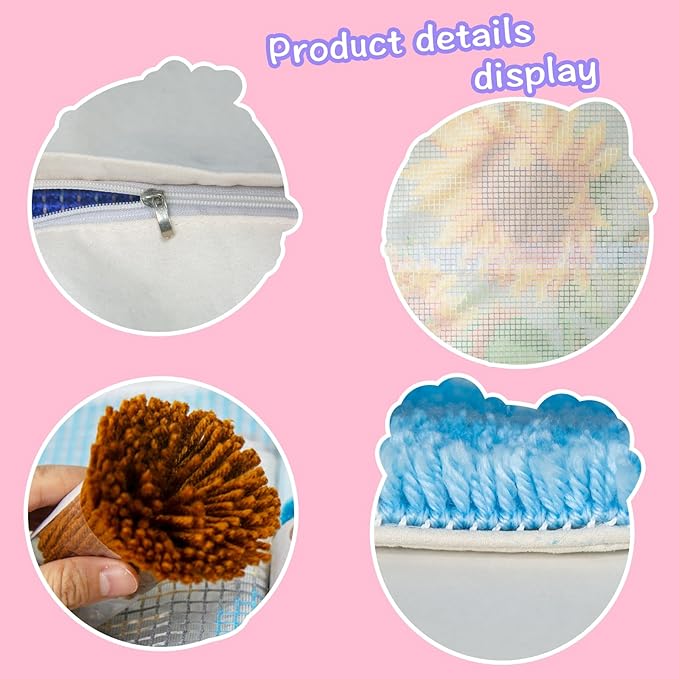 LAPATAIN Latch Hook Kits for DIY Throw Pillow Cover,Sunflower Needlework Cushion Cover Hand Craft Crochet for Great Family 17x17inch