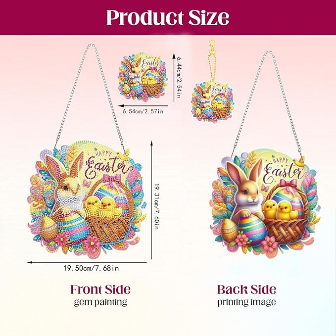 Masendp Easter Bunny Diamond Painting Double-Sided Hanging Ornament Set, DIY Irregular Shaped Rhinestone Window Decoration Set, Suitable for Home and Garden Wall Decoration Gifts