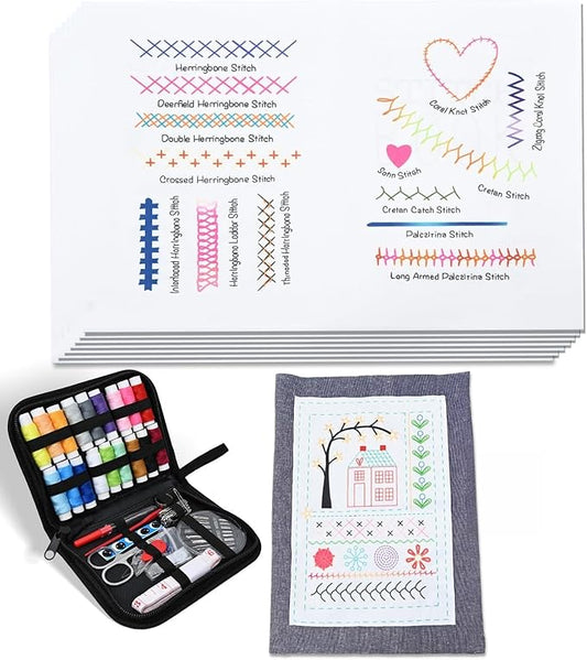 ZMJY Stitch Book with 106 Practice Stitches & Sewing Kit, Includes Instruction Manual, Embroidery Book for Beginners, DIY Embroidery Kit, Learn Cross Stitch, Unique Craft Art Gift